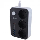 چند راهی 3 خانه ارت دار الدینیو SE3631C با کابل 2 متری + شارژر USB و Type-C