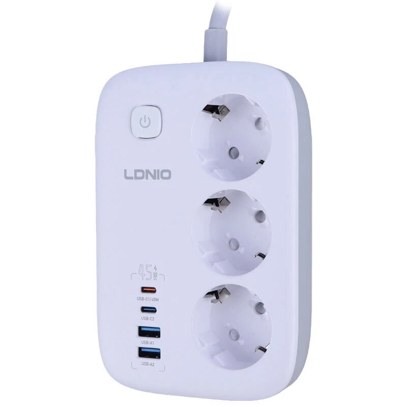 چند راهی 3 خانه ارت دار الدینیو SE2 با کابل 2 متری + شارژر USB و Type-C