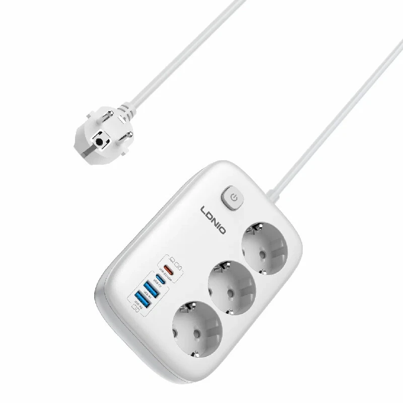 چند راهی 3 خانه ارت دار الدینیو SE2 با کابل 2 متری + شارژر USB و Type-C