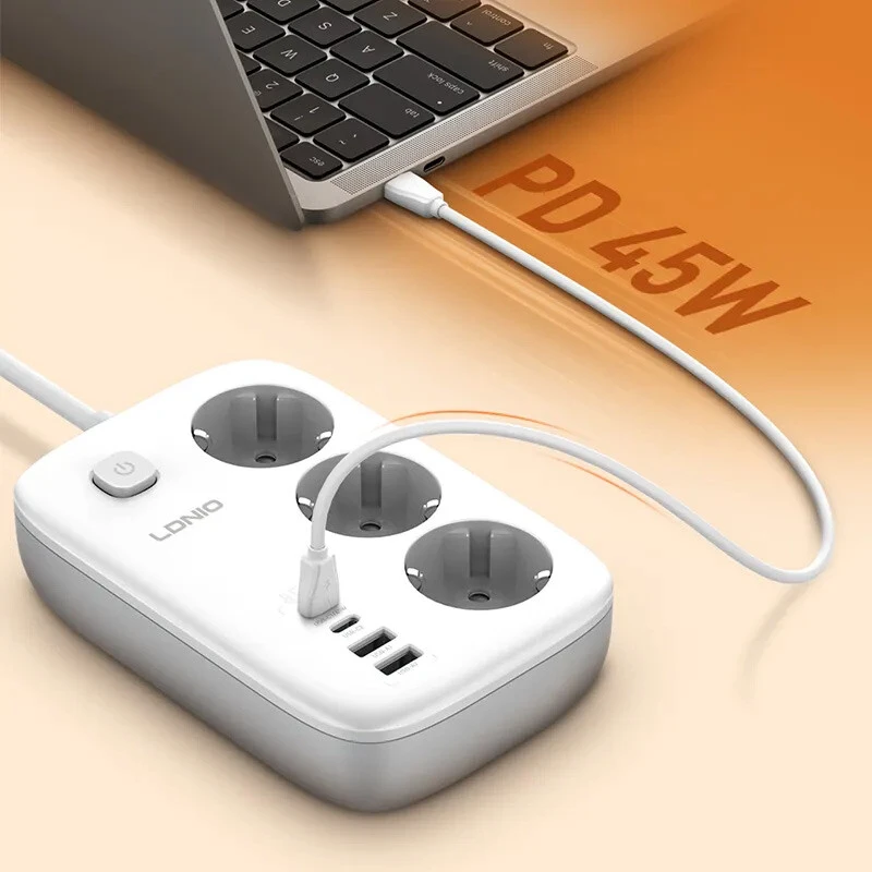 چند راهی 3 خانه ارت دار الدینیو SE2 با کابل 2 متری + شارژر USB و Type-C