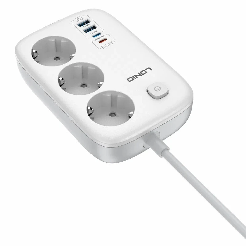 چند راهی 3 خانه ارت دار الدینیو SE2 با کابل 2 متری + شارژر USB و Type-C