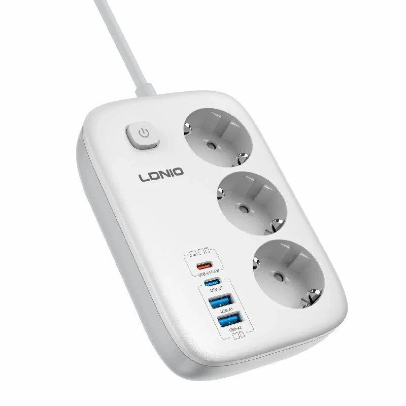 چند راهی 3 خانه ارت دار الدینیو SE2 با کابل 2 متری + شارژر USB و Type-C