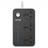 چند راهی 3 خانه ارت دار الدینیو SC3604C با کابل 2 متری + شارژر USB و Type-C