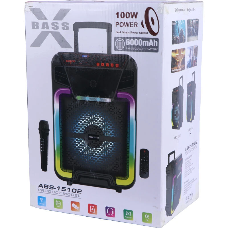 اسپیکر چمدانی بلوتوثی ایکس بیس ABS-15102 + میکروفون و ریموت کنترل