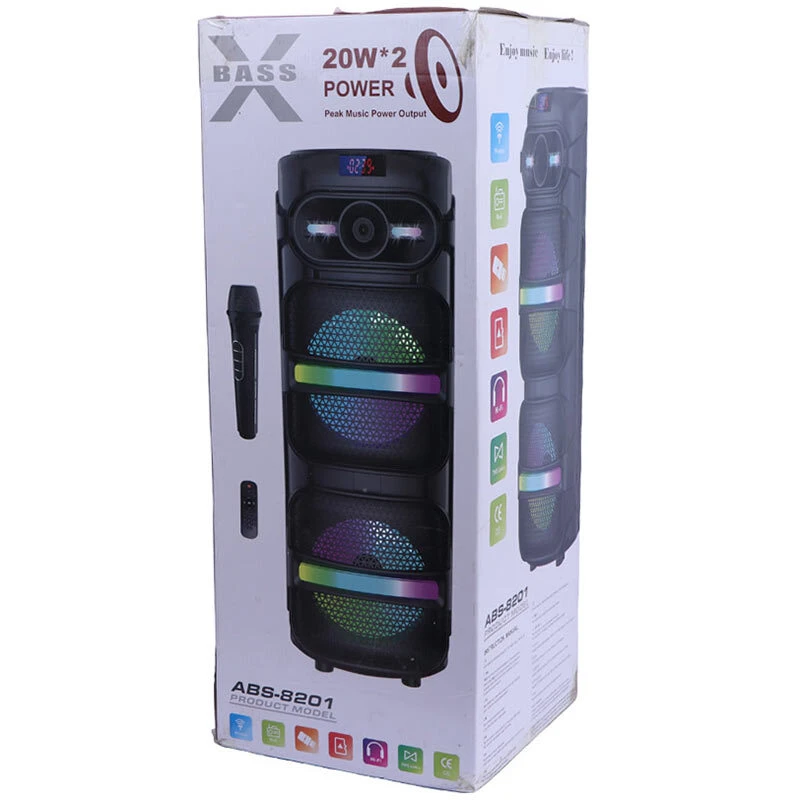 اسپیکر چمدانی بلوتوثی ایکس بیس ABS-8201 + میکروفون و ریموت کنترل