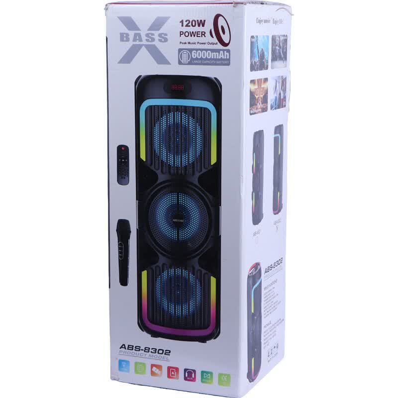 اسپیکر چمدانی بلوتوثی ایکس بیس ABS-8302 + میکروفون و ریموت کنترل