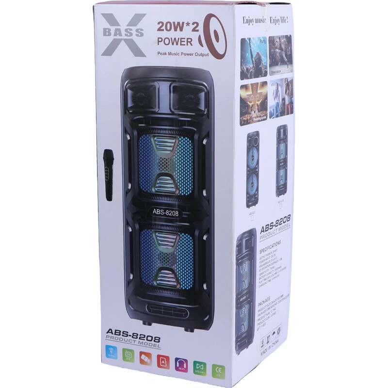 اسپیکر بلوتوثی ایکس بیس ABS-8208 + میکروفون و ریموت کنترل