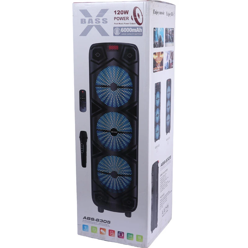 اسپیکر چمدانی بلوتوثی ایکس بیس ABS-8305 + میکروفون و ریموت کنترل