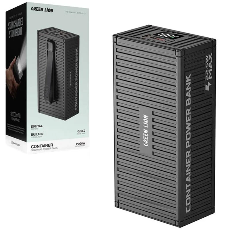 پاور بانک فست شارژ گرین لاین Container GL-PX62 GNCOTPXPB30BK QC3.0 PD 22.5W ظرفیت 30000 میلی آمپر ساعت