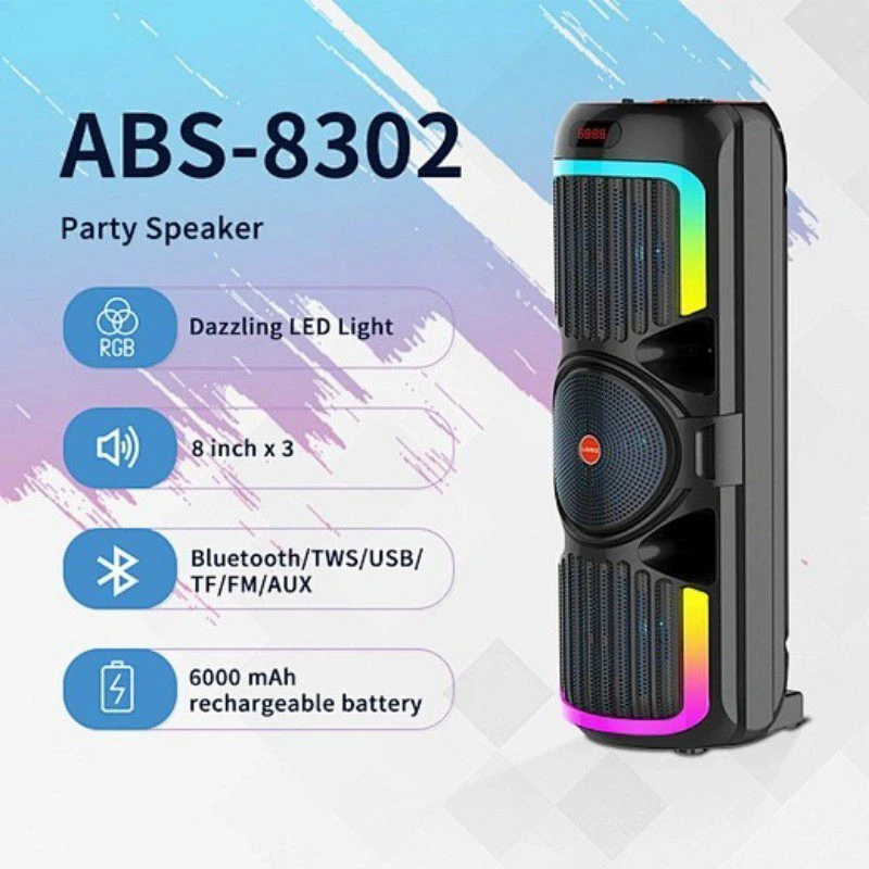 اسپیکر چمدانی بلوتوثی ایکس بیس ABS-8302 + میکروفون و ریموت کنترل