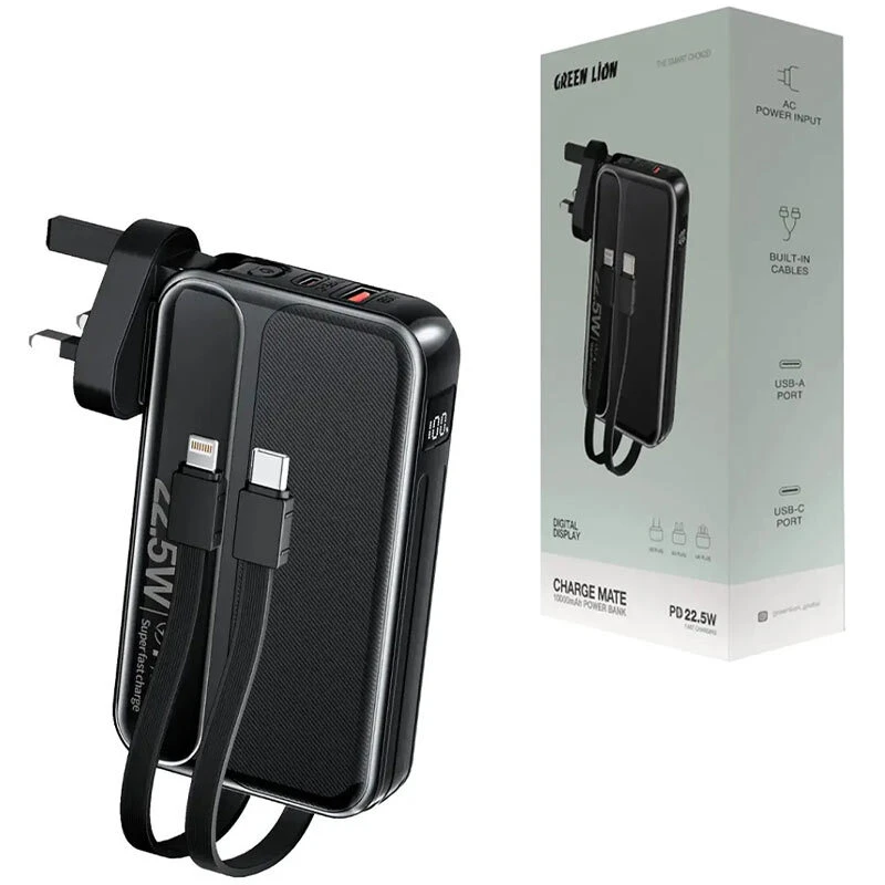 شارژر دیواری و پاور بانک فست شارژ گرین لاین Charge Mate GL-PBX5 PD QC 22.5W ظرفیت 10000 میلی آمپر ساعت