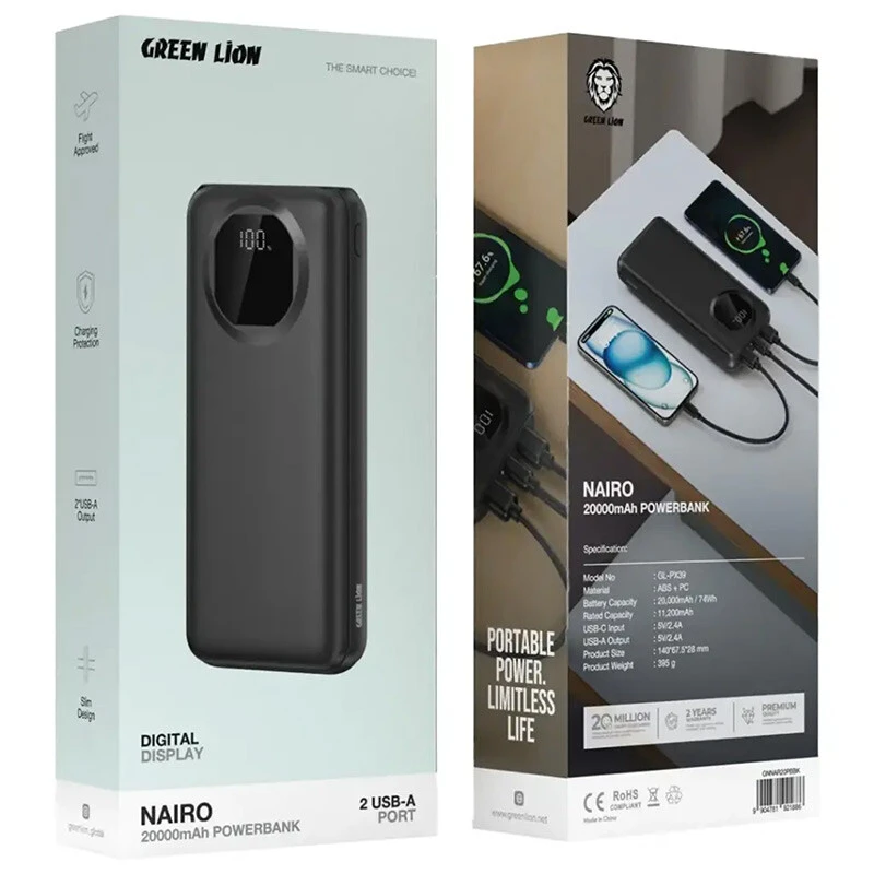 پاور بانک گرین لاین Nairo GL-PX39 GNNAR20PB 12W ظرفیت 20000 میلی آمپر ساعت