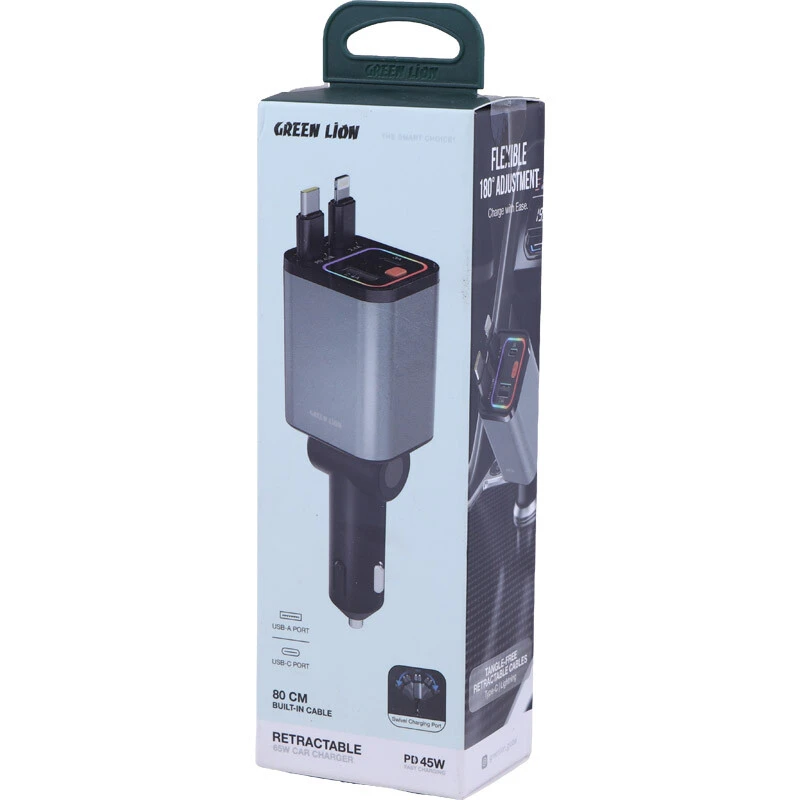 شارژر فندکی 45 وات گرین لاین Retractable GL-CC20 GNRTCC65WGY