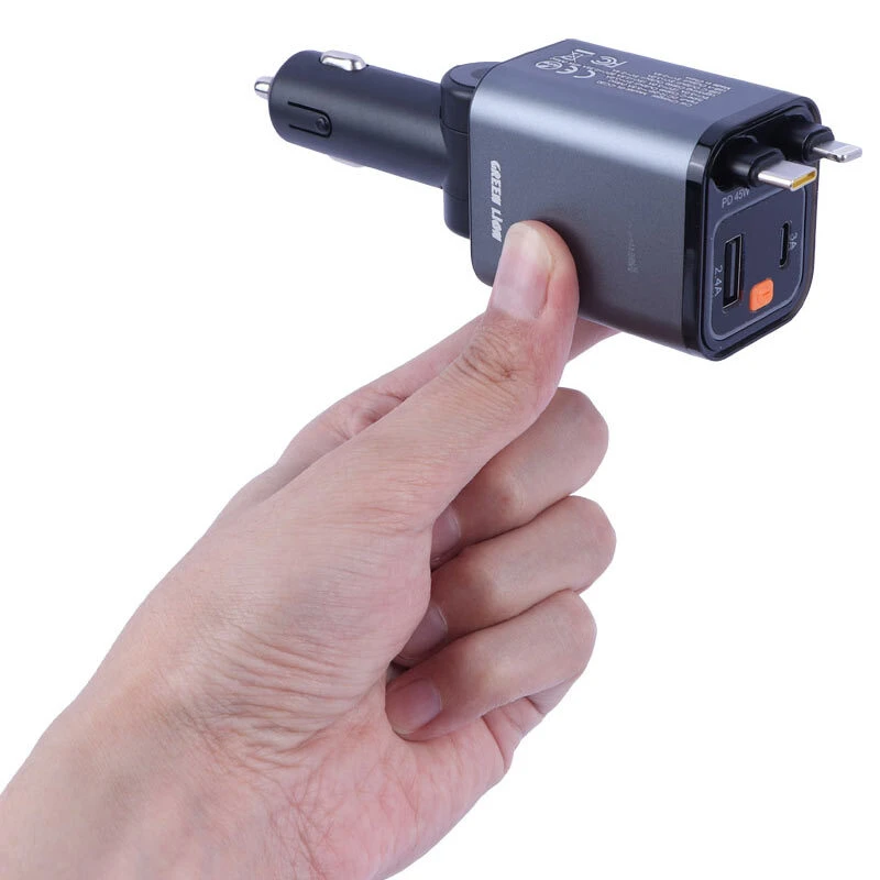 شارژر فندکی 45 وات گرین لاین Retractable GL-CC20 GNRTCC65WGY