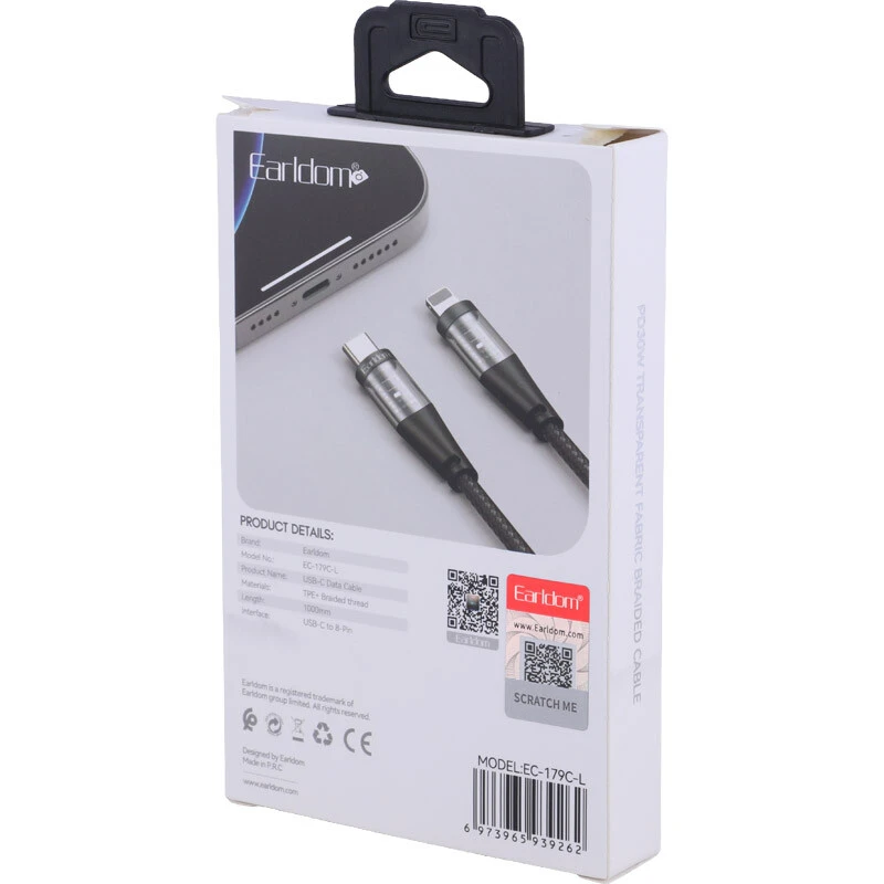 کابل تایپ سی به لایتنینگ فست شارژ 30 وات ارلدام EC-179C-L طول 1 متر