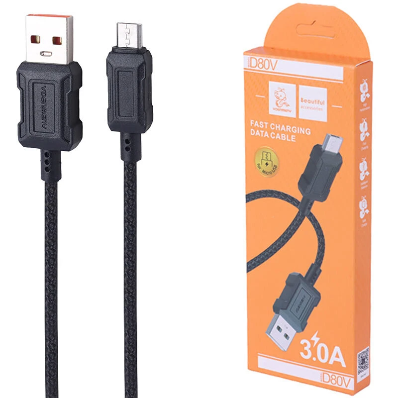 کابل میکرو یو اس بی فست شارژ 3 آمپر دنمن D80V طول 1 متر