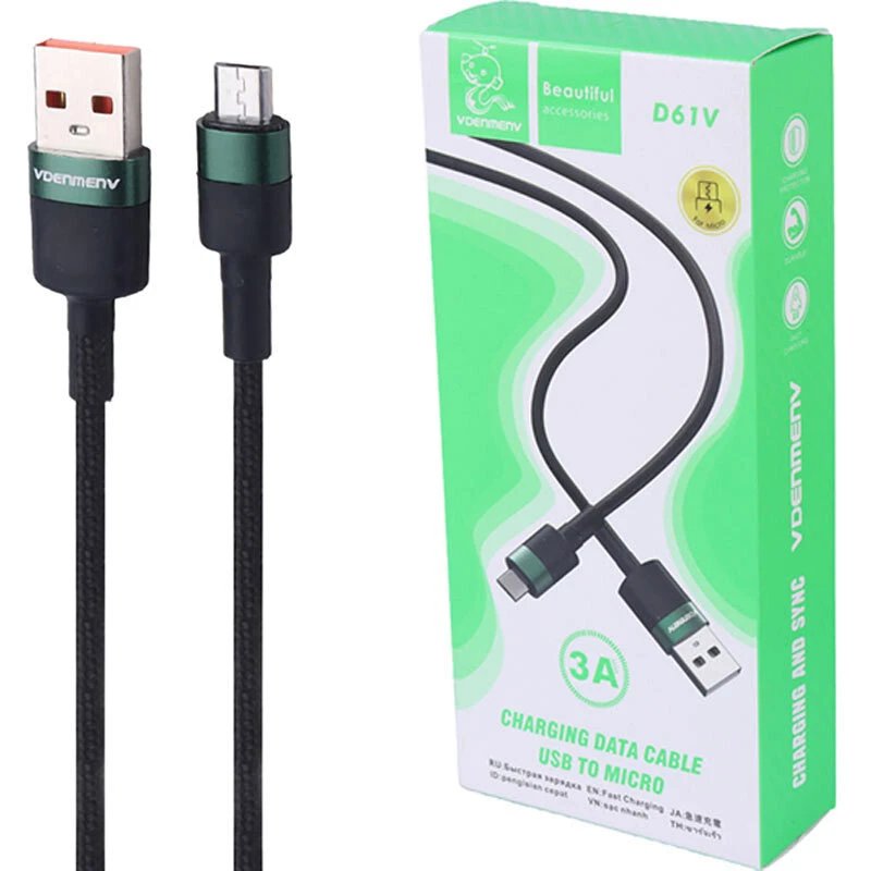 کابل میکرو یو اس بی فست شارژ 3 آمپر دنمن D61V طول 1 متر