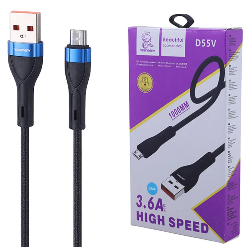 کابل میکرو یو اس بی فست شارژ 3.6 آمپر دنمن D55V طول 1 متر