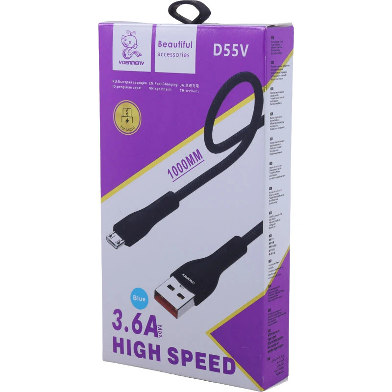 کابل میکرو یو اس بی فست شارژ 3.6 آمپر دنمن D55V طول 1 متر