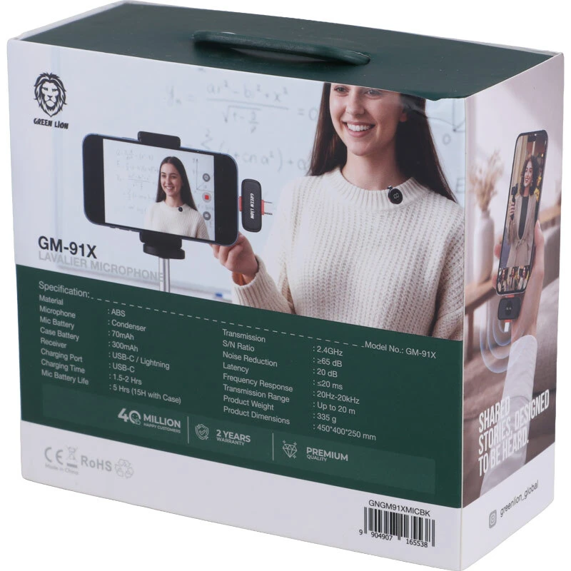 میکروفون یقه ای بی سیم دوتایی گرین لاین GM-91X GNGM91XMIC Type-C / Lightning