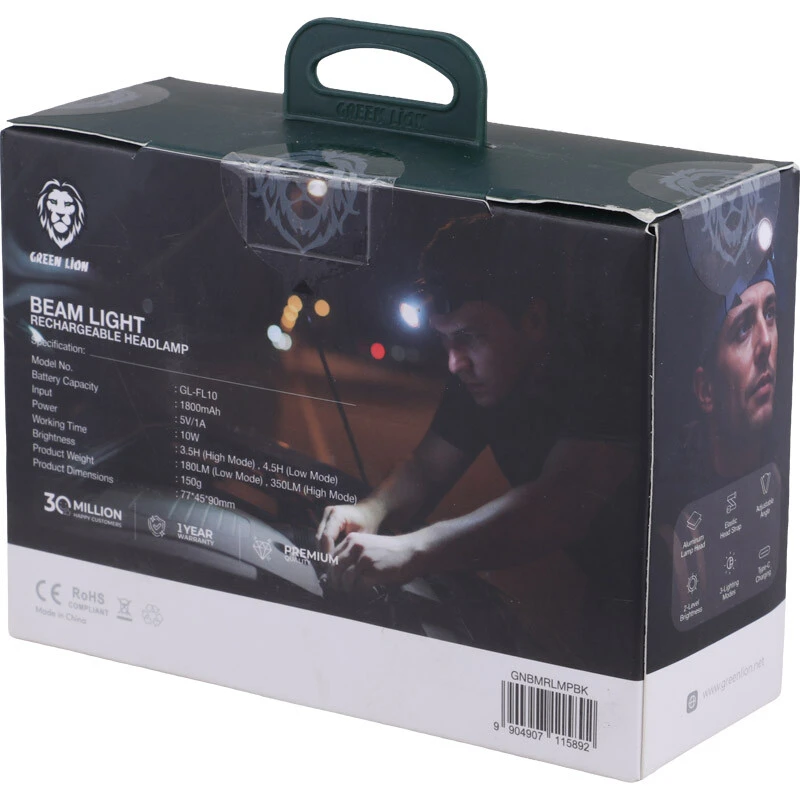 چراغ قوه پیشانی هدلایت شارژی گرین لاین Beam Light GL-FL10 GNBMRLMPBK