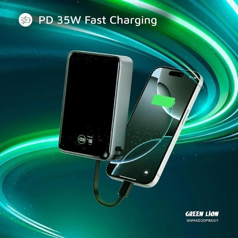 پاور بانک فست شارژ گرین لاین Madrid 20 GL-PX32 GNMAD20PBKGY PD 35W ظرفیت 20000 میلی آمپر ساعت
