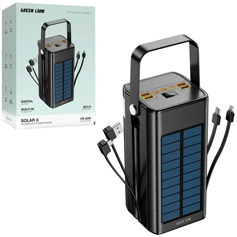 پاور بانک خورشیدی فست شارژ گرین لاین Solar X GNSOLXPB100BK QC3.0 PD 22.5W ظرفیت 100000 میلی آمپر ساعت