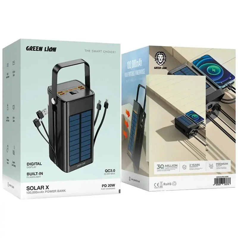 پاور بانک خورشیدی فست شارژ گرین لاین Solar X GNSOLXPB100BK QC3.0 PD 22.5W ظرفیت 100000 میلی آمپر ساعت