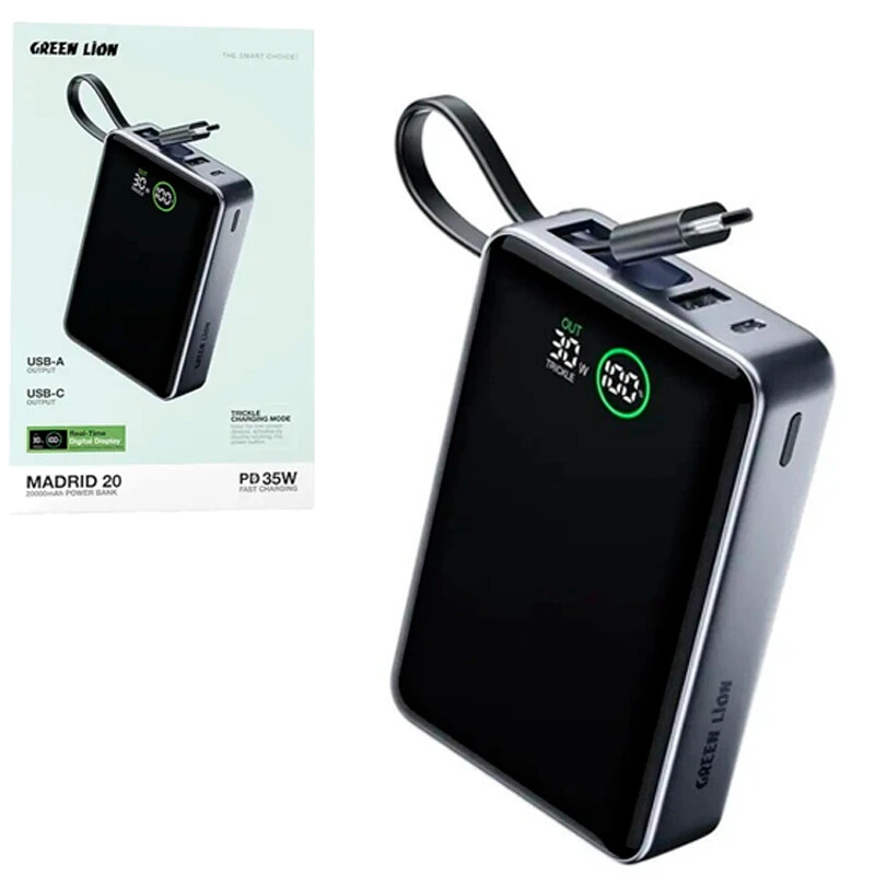 پاور بانک فست شارژ گرین لاین Madrid 20 GL-PX32 GNMAD20PBKGY PD 35W ظرفیت 20000 میلی آمپر ساعت