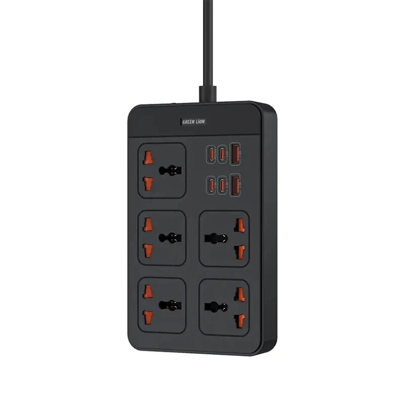 چند راهی 5 خانه گرین لاین GS-500 GNGS500PSBK با کابل 3 متری + شارژر USB و Type-C