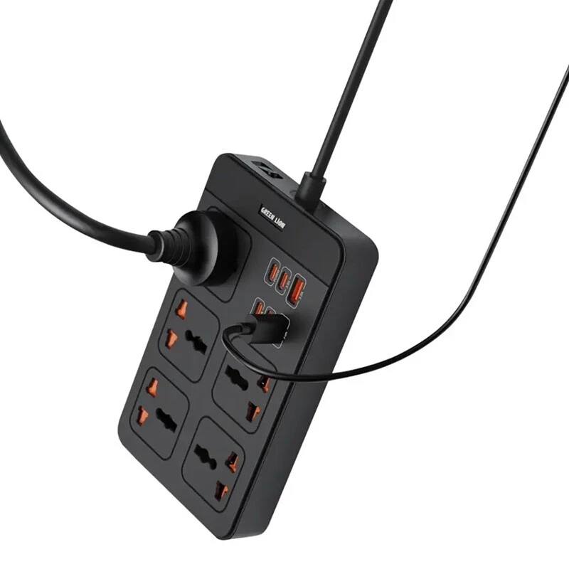 چند راهی 5 خانه گرین لاین GS-500 GNGS500PSBK با کابل 3 متری + شارژر USB و Type-C