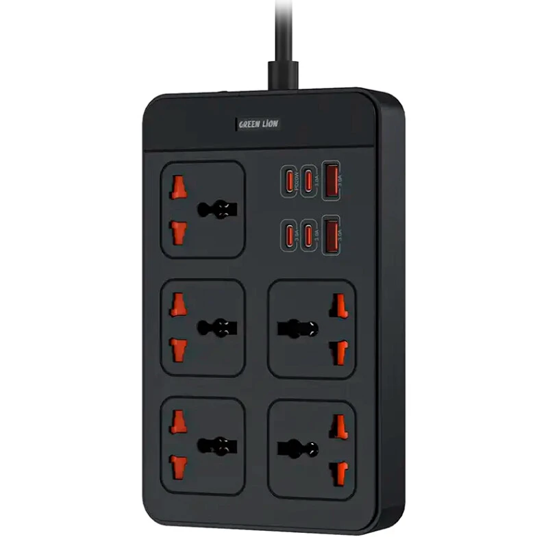 چند راهی 5 خانه گرین لاین GS-500 GNGS500PSBK با کابل 3 متری + شارژر USB و Type-C