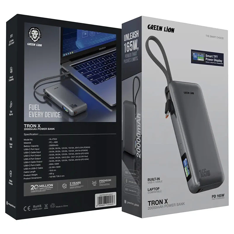 پاور بانک فست شارژ گرین لاین Tron X GL-PX53 GNTRX20P165 PD 100W ظرفیت 20000 میلی آمپر ساعت