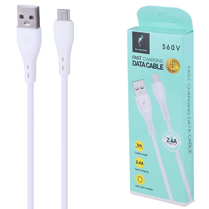 کابل میکرو یو اس بی فست شارژ 2.4 آمپر اسکای دلفین S60V طول 1 متر