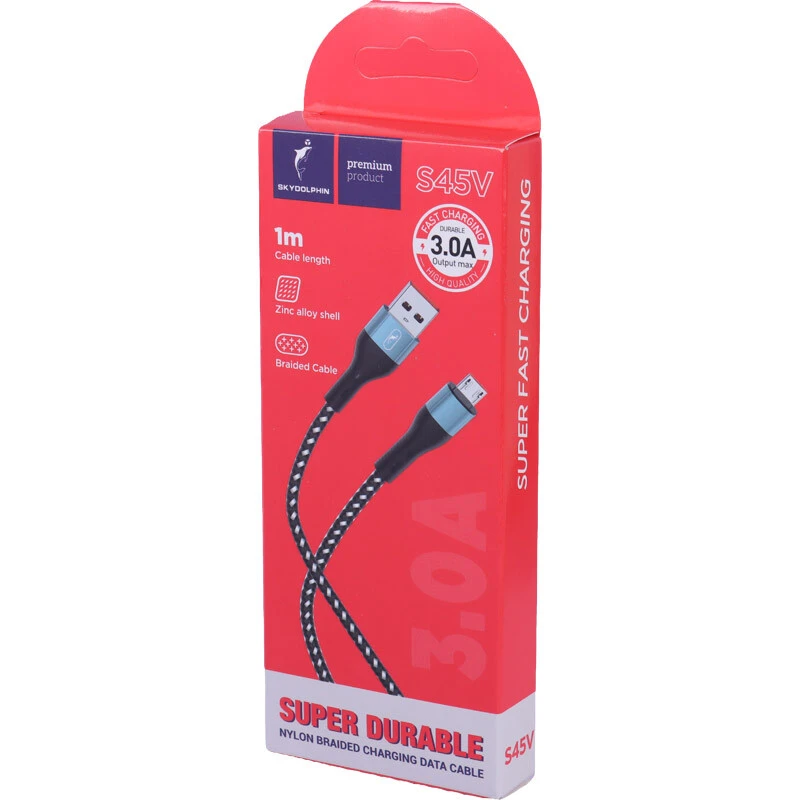 کابل میکرو یو اس بی فست شارژ 3 آمپر اسکای دلفین S45V طول 1 متر