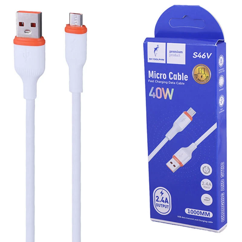 کابل میکرو یو اس بی فست شارژ 40 وات اسکای دلفین S46V طول 1 متر