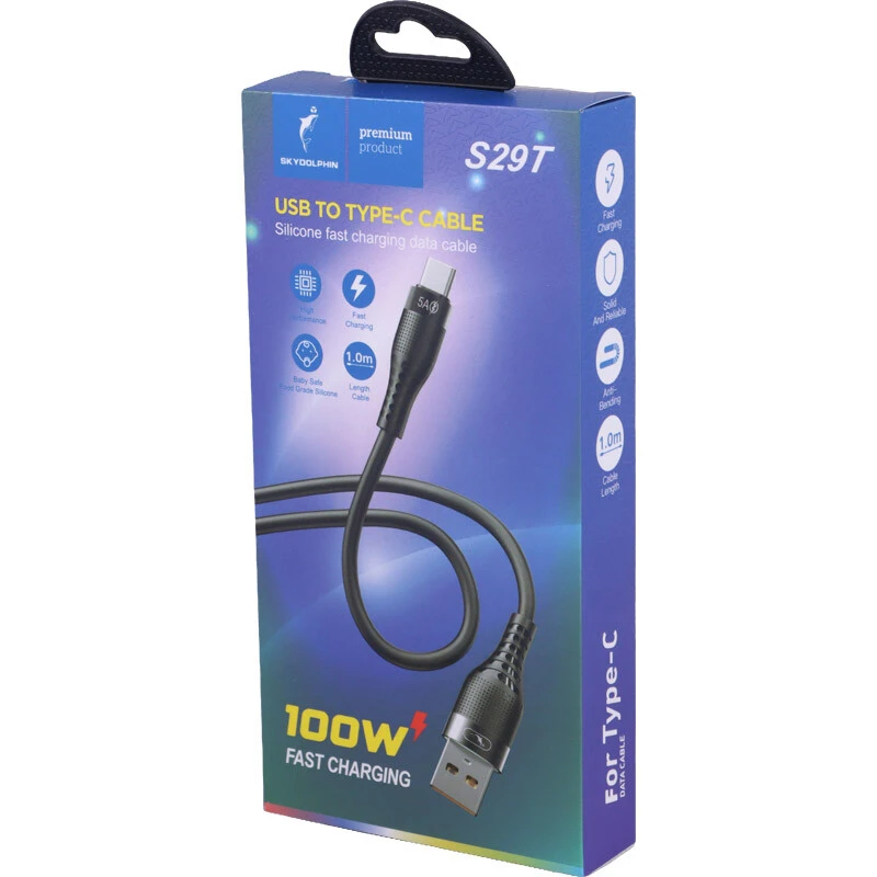 کابل تایپ سی فست شارژ 100 وات اسکای دلفین S29T طول 1 متر