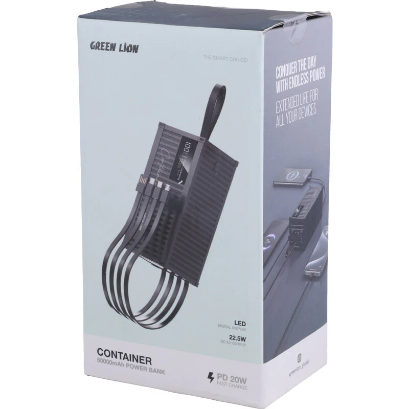 پاور بانک فست شارژ گرین لاین Container GL-PB82 GNCONPB50K QC3.0 PD 22.5W ظرفیت 50000 میلی آمپر ساعت