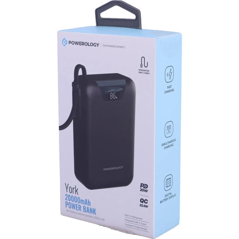 پاور بانک فست شارژ پاورولوژی York PPBM102 QC PD 22.5W ظرفیت 20000 میلی آمپر ساعت