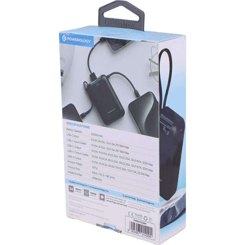 پاور بانک فست شارژ پاورولوژی York PPBM102 QC PD 22.5W ظرفیت 20000 میلی آمپر ساعت