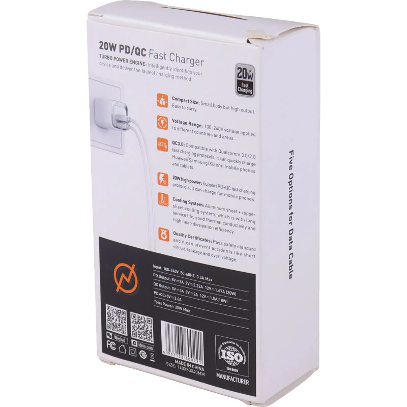 شارژر دیواری 20 وات الدینیو A2318C QC3.0 PD 3A + کابل تبدیل تایپ سی