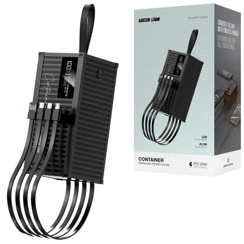 پاور بانک فست شارژ گرین لاین Container GL-PB82 GNCONPB50K QC3.0 PD 22.5W ظرفیت 50000 میلی آمپر ساعت