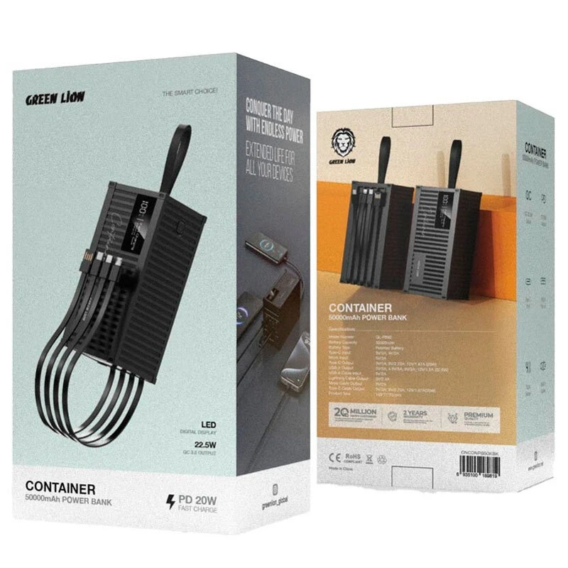 پاور بانک فست شارژ گرین لاین Container GL-PB82 GNCONPB50K QC3.0 PD 22.5W ظرفیت 50000 میلی آمپر ساعت