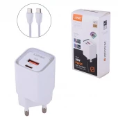 شارژر دیواری 20 وات الدینیو A2318C QC3.0 PD 3A + کابل تبدیل تایپ سی