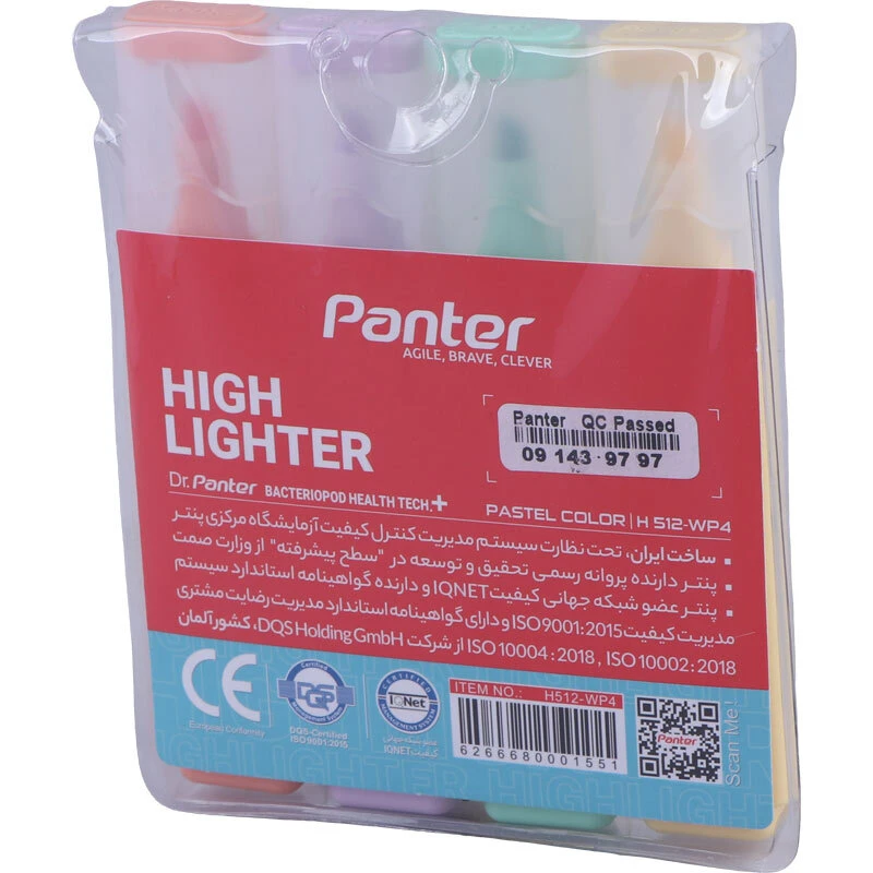 ماژیک هایلایت پنتر نوک تخت پاستلی H512-WP4 بسته 4 عددی