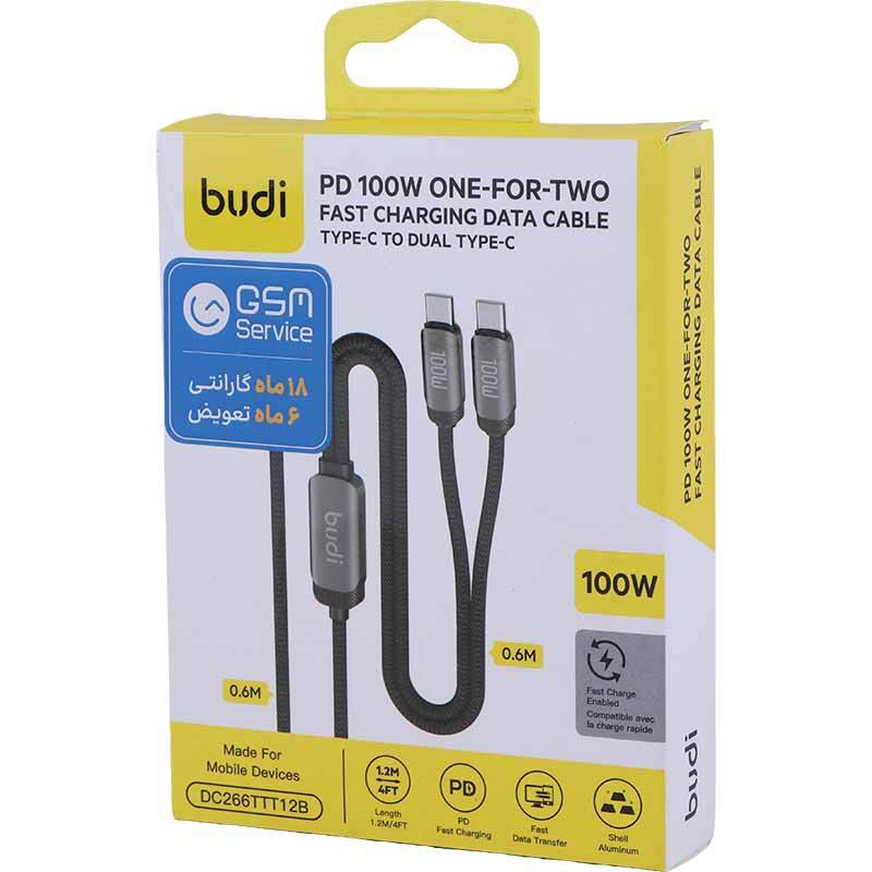 کابل دو سر فست شارژ 100 وات بودی DC266TTT12 طول 1.2 متر