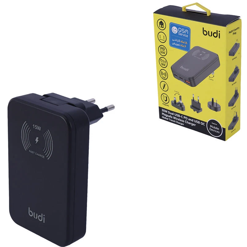 شارژر دیواری و پاور بانک بی سیم فست شارژ بودی AC336WS PD QC3 30W