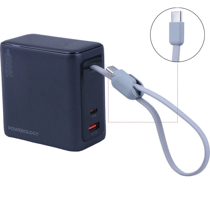 پاور بانک فست شارژ پاورولوژی PPBCHA60 PD QC 45W ظرفیت 15000 میلی آمپر ساعت