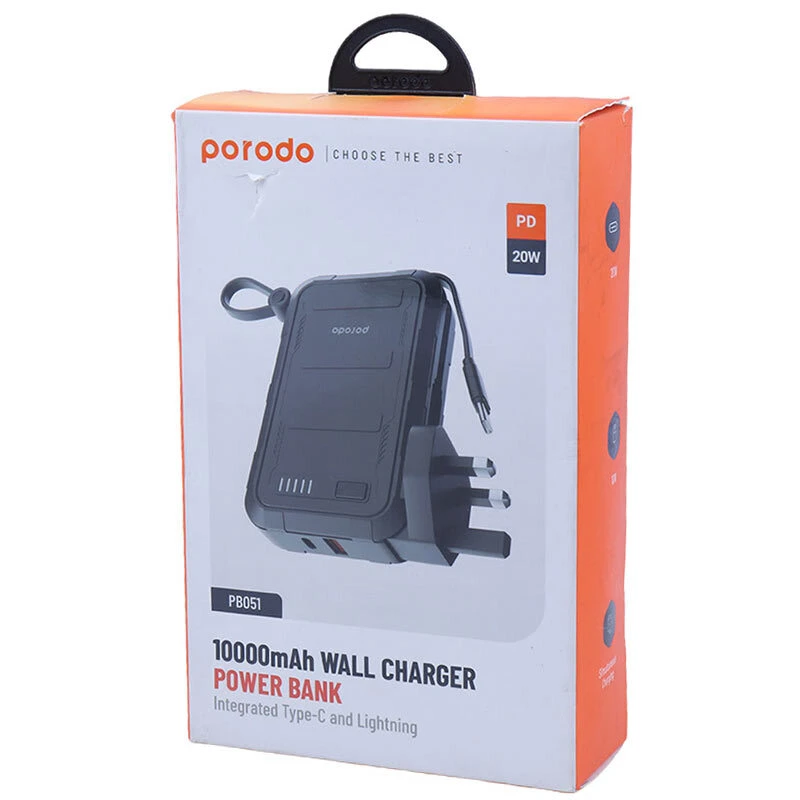 شارژر دیواری و پاور بانک فست شارژ پرودو PD-PBFCH051 PD 22.5W ظرفیت 10000 میلی آمپر ساعت