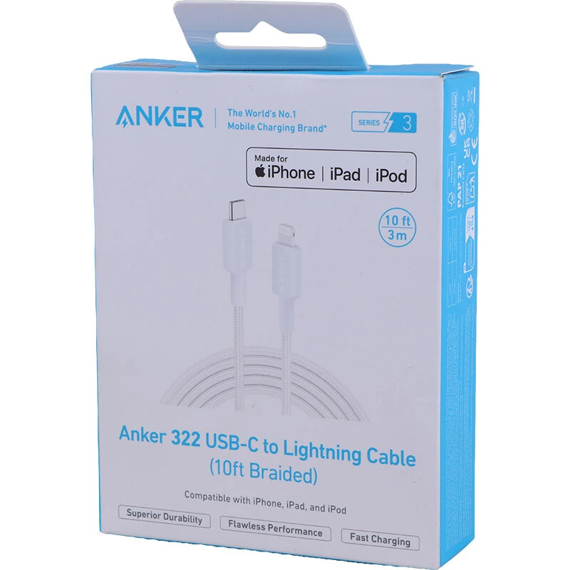 کابل تایپ سی به لایتنینگ فست شارژ 60 وات انکر A81B7H21 طول 3 متر